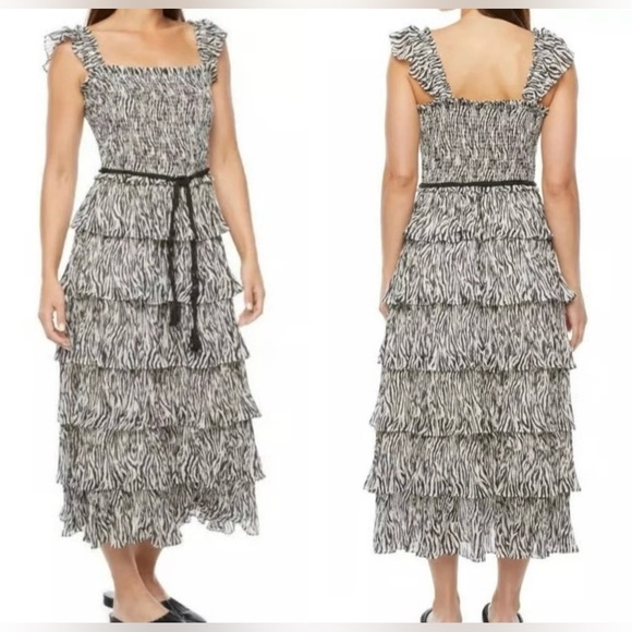 Ryegrass Dresses & Skirts - Ryegrass Zebra Print Tiered Midi Dress